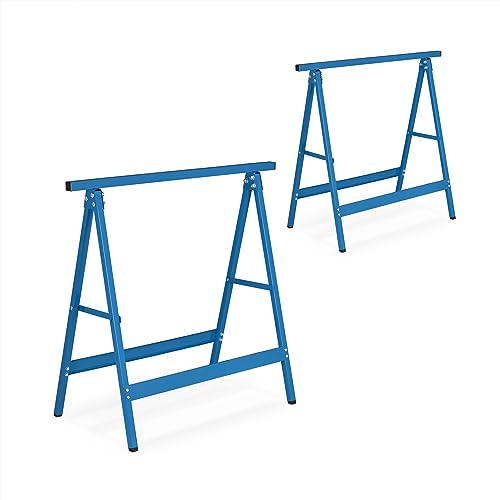 Relaxdays Arbeitsbock 2er Blau Caballetes de Trabajo en Set de 2, Plegables, 100 kg, 74 x 78 x 40 cm, Borriquetas de Taller, Pintor, Azul, Acero