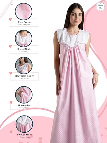 Image of 9shines Label Cotton Sleeveless Nighty | All Over Print Maxi Night wear for Women | Full Length Night Gown Night Dress for Women Stylish (Cotton Sleeveless 25)