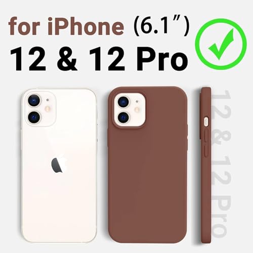 Image of Premium Liquid Silicone Case for iPhone 12 & 12 Pro - Slim Full Body Protective Back Cover with Soft Microfiber Lining, Anti-Slip Grip Scratch Resistant Phone Case(Brown)