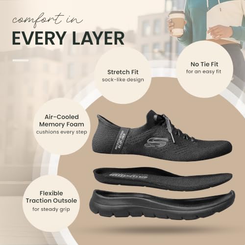 Skechers Femme Summits New Daily Slip-In ENTRAINEUSE, Black Knit/Gunmetal Trim, 36 EU