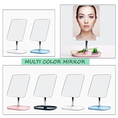 Image of ᵀᴹ Metal Tabletop Removable Handle Makeup Unframed Rectangular Vanity Mirror Beauty Make up Cosmetic Stand for Shaving & Makeup Bedroom Bathroom (Plastic Base - Square)