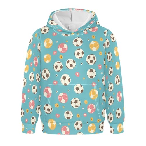 KLL Soccer Ball Pattern Toddlers and Girls' Sweatshirt Crewneck Pullover Hoodie with Kangaroo Pocket