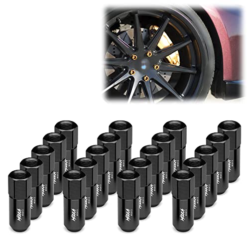 Image of Black 20 PCS M12x1.5 Lug Nuts 60mm Extended Tuner Aluminum Wheels Rims Cap WN02