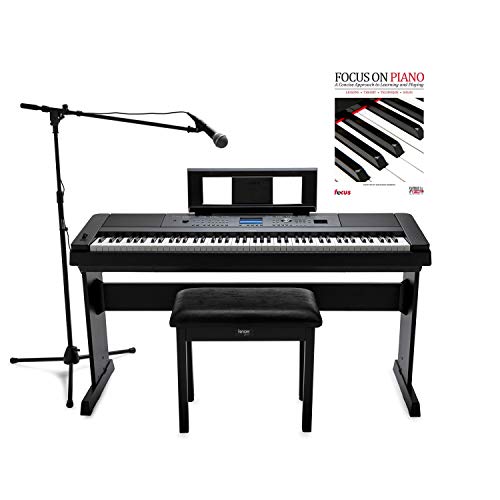Yamaha DGX-660 88-Key Digital Grand Piano with ATR1200 Microphone, Mic Stand, Knox Flip Top Bench and Focus Piano Book Bundle