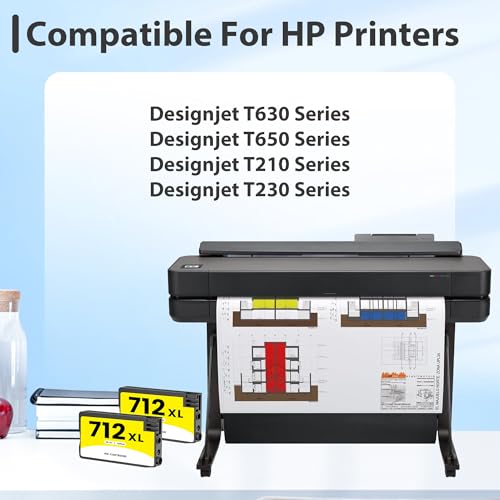 712XL 712 Yellow Ink Cartridge Replacement for HP 712 XL 712XL Yellow Ink Cartridge 3ED69A for DesignJet T650 T630 T230 T250 T210 & Studio Plotter Printer (2-Pack) - Thumbnail 2