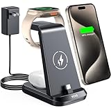 3 in 1 Charging Station for Apple：USB C Charger for iPhone 16/15/Plus/Pro/Max【Not for iPhone 14 or Earlier】, Wireless Charger for Apple Watch Ultra 2/Ultra/SE/10/9/8/7/6/5/4/3/2 & AirPods 4/3/2/Pro