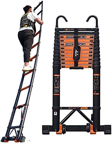 Portable Extension Ladder Telescopic Ladder 12ft/15ft/18ft/19ft/20ft Telescoping Ladders, Aluminum Extension Ladder with Hooks & Stabilizer Bar, Outdoor Roof Loft Foldable Climb Ladder, Load 330 Lbs (