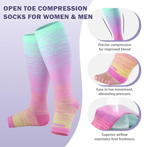 LEVSOX Open Toe Compression Socks for Women & Men 20-30mmHg Toeless Sock Knee High Support Stockings for Circulation Nurses Pregnant Travel2