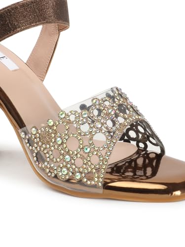 Image of ELLE women's Square Toe Block heel sandal with Ankle-strap