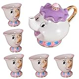 ATHRZ Juego de té de La Bella y La Bestia - Linda Taza de cerámica y Tetera Mrs Potts para café, té, Espresso, 05
