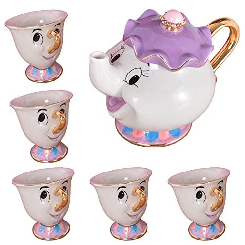 ATHRZ Juego de té de La Bella y La Bestia - Linda Taza de cerámica y Tetera Mrs Potts para café,...