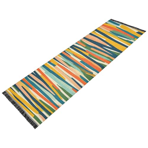 siphylline Tappeto da soggiorno lavabile, antiscivolo, con nappe, per interni ed esterni, decorazione per la casa, manoscritto con canne colorate