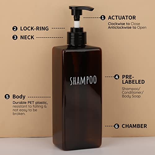 Image of Segbeauty 16.9oz Lotion Dispenser, 3pcs Refillable Square Shampoo Bottles with Pump, 500ml Empty Plastic Bathroom Shower Bottles Liquid Soap Container Body Wash Dispenser for Home Hotel Travel Amber