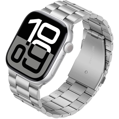 Image of Tasikar Metal Strap Compatible with Apple Watch 42mm (Series 11/10) 41mm 40mm 38mm Stainless Steel Replacement Strap Compatible with Apple Watch SE Series 11 10 9 8 7 6 5 4 3 2 1, Silver