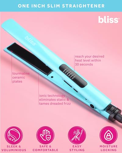 Bliss Hair Straightener - Titanium Ionic Professional Hair Straightening Iron - Moisture Locking and Easy Styling Flat Iron, Light Blue