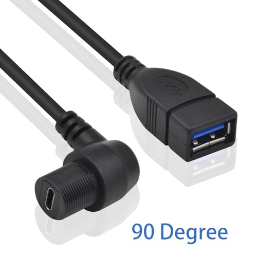Duttek USB C Right Angle Female to USB 3.0 Female Car Flush Mount Cable, 90 degree USB A to USB C Mount Flush Cable - Image 2