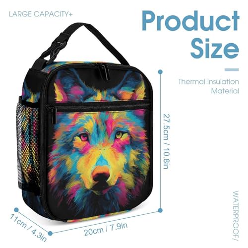 Colorful Wolf Printed Backpack with Lunch Box Bag Pencil Case Pouch 3pcs Daypack Set for Women Men4