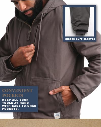 Bass Creek Outfitters Mens Canvas Jacket - Heavy Duty Cotton Sherpa Lined Zip Up Duck Work Jackets for Men (Sizes M-XXL)3