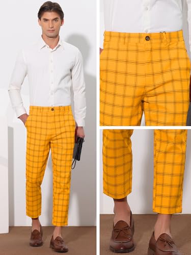 Lars Amadeus Plaid Dress Pants for Men's Flat Front Tapered Cropped Checked Trousers4
