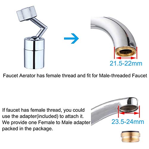 Waternymph Faucet Aerator, 720-degree Angle Rotate and Swivel Dual-function Kitchen Sink Faucet Aerators, Water Saving Tap Aerator Diffuser Faucet Sprayer-55/64 Inch-27UNS Female Thread-Chrome