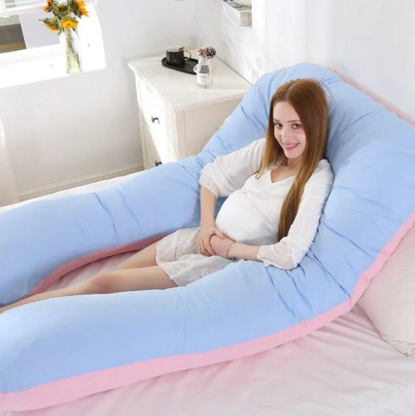 Image of Safe Multifunctional Microfiber U Shaped Pregnancy Pillow /Maternity Pillow. (Pink-Blue-U)
