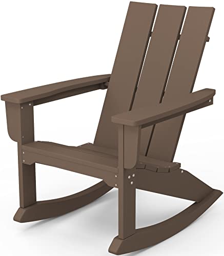 Kingyes Rocking Adirondack Chair, Modern Porch Rocker- Brown #TOP18