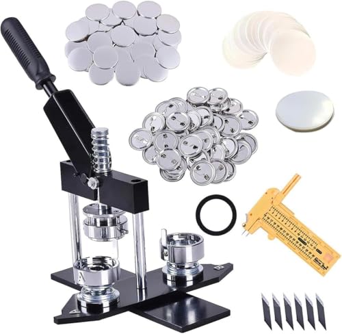 WLYPE Badge Maker, Rotatable Button Press Badge Maker 32mm/58mm Round Die Moulds, 100 Sets of Badges+20 Hand-Painted Papers, DIY Round Badge Punch Press Maker(32mm)
