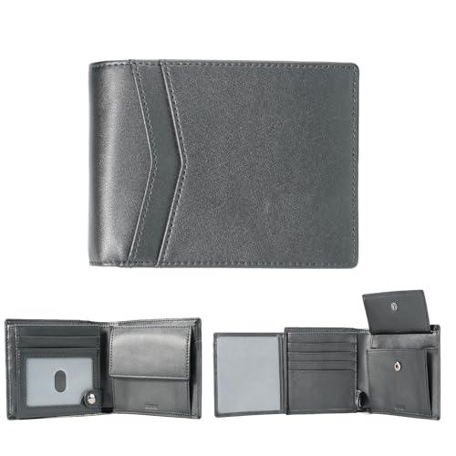 oriver AirTag Wallet for Men, RFID Blocking Genuine Leather Trifold Mens Minimalist Wallet Compatible with Apple Air Tag, 2 ID Window, 12 Cards Holders with Gift Box(Black)