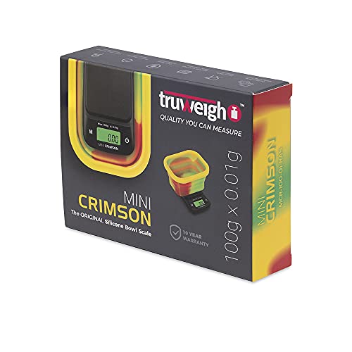 Truweigh Mini Crimson Digital Scale - (100G X 0.01G Rasta) -Digital Kitchen Scale With Bowl - Digital Travel Scale - Portable Food Scale - Meal Prep Weight Scale - Digital Gram Scale #TOP5