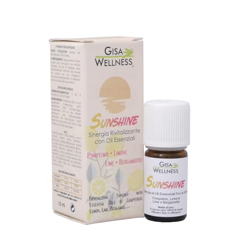 Gisa Wellness - SUNSHINE - Sinergia di Oli Essenziali - [10ml] - 100% Puri e Naturali di Limone, Lime, Pompelmo, Bergamotto - Per Aromaterapia - Made in Italy