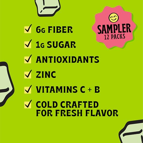 Image of Popwell Variety Pack Better-For-You Prebiotic Soda, with 6g Fiber, 1g Sugar, Vitamins and Immunity Support, 12 fl oz, 12 count (Blackberry Lime, Cherry Citrus, Tropical Mango)