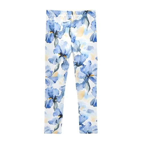 Blue Iris Floral Girls Leggings Soft Stretch Workout Yoga Dance Pants for Kids Casual Tights2