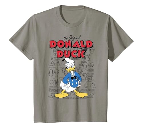 Image of Disney Donald Duck Original Donald How To Draw Background T-Shirt, Youth, Slate Grey, Medium
