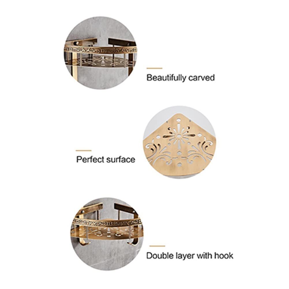 Estantes de baño exquisitos Caddy de ducha Estante de esquina de baño de doble capa de aluminio antiguo, Soporte de baño, Cesta de sala de ducha, Estante de baño Almacenamiento de estante de baño (Col