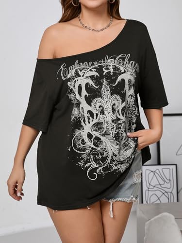 SOLY HUX Women's Plus Size Off The Shoulder Tops Graphic Tees Y2K Clothes Casual Short Sleeve Oversized T Shirts3