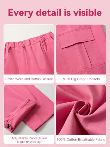 Image of Rolanko Girls Cargo Pants Wide Leg Streetwear Kids Pants with Pockets Trendy Jogger Trousers 4-14 Years