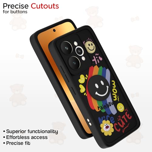 Image of Pikkme Back Cover for Realme 15 Pro 5G | Soft Silicone| Cute Rainbow Smile & 3D Cartoon Flower Design | Shockproof Raised Camera Protection Bumper Case (Black)