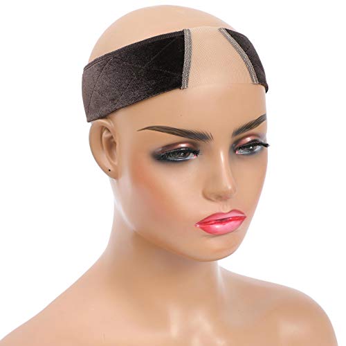 Aksice Upgraded Wig Grip, Adjustable Wig Grip Headbands for Women Keep Wigs in Place, Breathable Velvet Wig Bands No Slip, Comfortable Material for All Day Wear, with 2 Pcs Wig Cap (Brown)