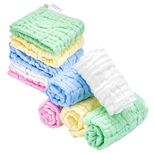 Kyapoo Baby Muslin Washcloths Absorb in 3 Seconds and Dry, Towels Premium Extra Soft Newborn Baby Face Towel, Baby Registry as Shower Gift 10 Pack