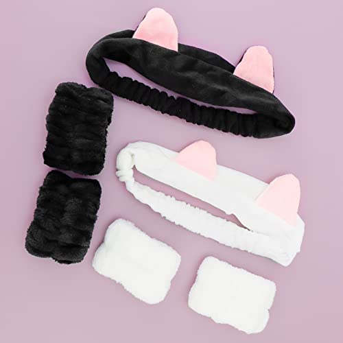 Cieher 6 Pcs Spa Headband For Washing Face, Makeup Headband For Women Face Wash Headband - Black Cat And White Cat Spa Headbands For Women Girls, Cute Elastic Hairbands For Makeup Spa Skincares Yoga And Slumber Party #TOP6