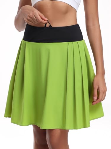 KORALHY Women's Pleated Skorts 20" Inch Knee Length Skirt Color Blocking Quick Dry Golf Tennis Skirts with Pockets Green L — view 3
