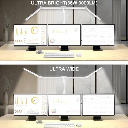 Image of Omorepa 36 W 3000 LM Ultra Bright Architect Desk Lamp with Base, 47.4 Inch Wide Tall Overhead Desk Light for Home Office, Dimmable Table Light with Remote for Desktop Working,Drafting,Reading