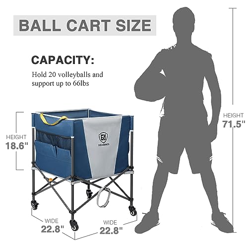 EVER ADVANCED Rolling Ball Storage Cart with Lockable Wheels, 33 x 22.8in Collapsible Garage Sports Equipment Organizer for Volleyball Basketball Tennis Toy Storage Multi-Sport Family Gym