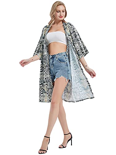 Image of Anna-Kaci Women Print Short Sleeve Cardigan Long Open Stuff Kimonos Loose Casual Cover Up Shirts