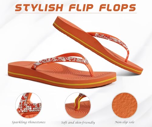 Image of KuaiLu Women's Rhinestone Flip Flops Arch Support Yoga Mat Cushion Sandals