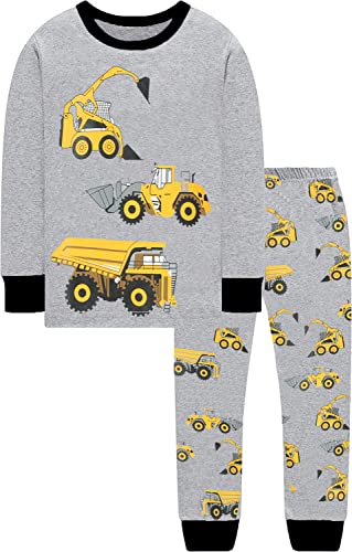 EULLA Kinder Jungen Schlafanzug Langarm Baumwolle Winter Pyjama Set Traktor Bagger Zweiteiliger Nachtwäsche 4 Jahre alt Größe 104 K-Double Pack Traktor Bagger Set DE 104