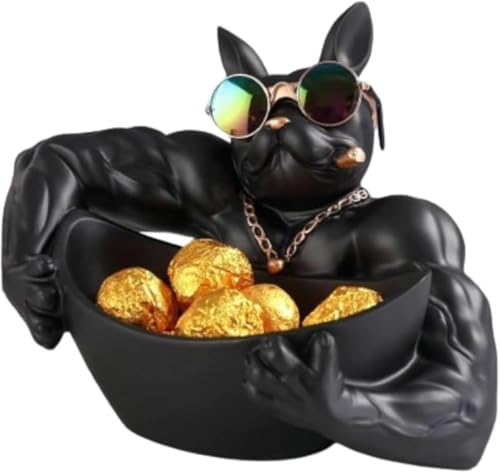 SLLS 犬 置物 小物トレイ 皿を捧げる犬さん フレンチブル インテリア 雑貨 卓上収納 スマホスタンド キーケース 小銭入れ メガネ置き ギフト 彫刻装飾 誕生日プレゼント