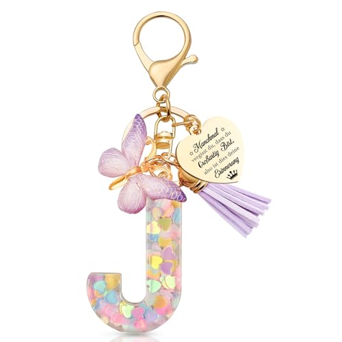 Anruzon Schlüsselanhänger Mädchen - Buchstabe Schlüssel - Anhänger Schmetterling Schlüsselanhänger - Weihnachten - Einschulung Geschenk - Keychain Geschenk für Kinder, Mädchen, Frauen