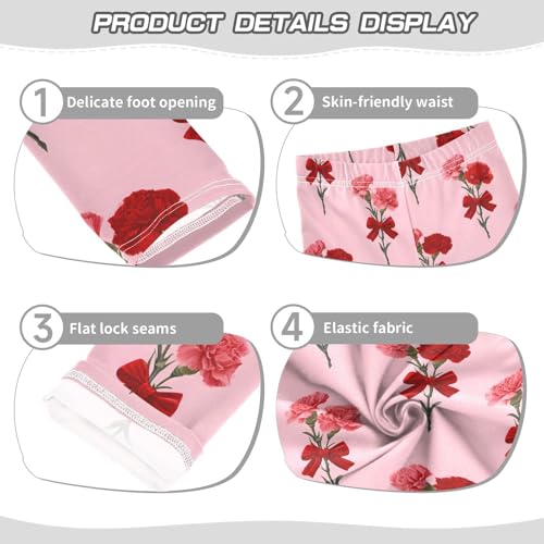 Carnation Flower Bow Pattern Girls Leggings Soft Stretch Workout Yoga Dance Pants for Kids Casual Tights3