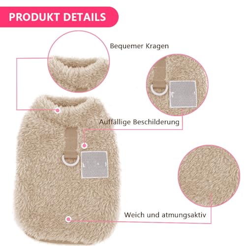 Voarge Haustier-Wintermantel aus Wolle mit D-Ring, Winter Warmer Hund Katzenpullover Kleidung Haustiermantel Kostüm Welpenpullover, Grau, M (Braun, L)